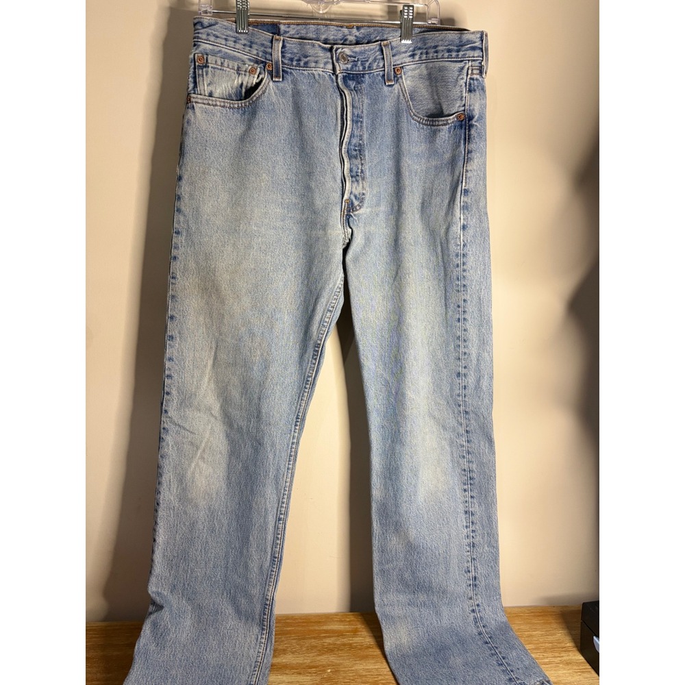 Levis 501 Mens Vintage Light Wash Straight Leg Button Fly Jeans 36x34 USA Made - Picture 2 of 10